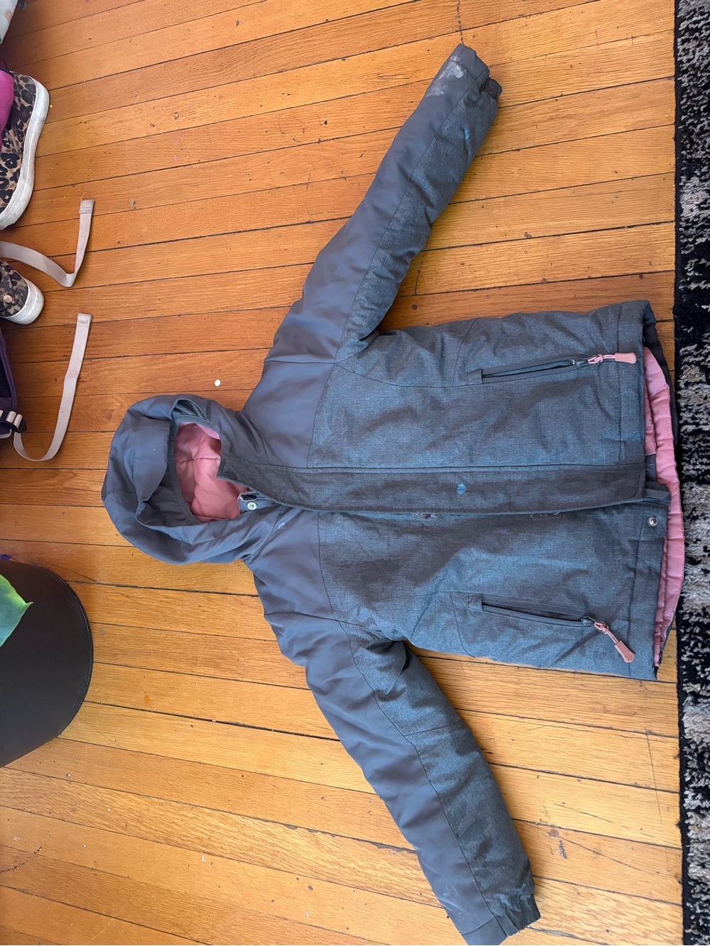 all in motion Kids Hooded Puffer Jacket in Gray with Pink Lining
